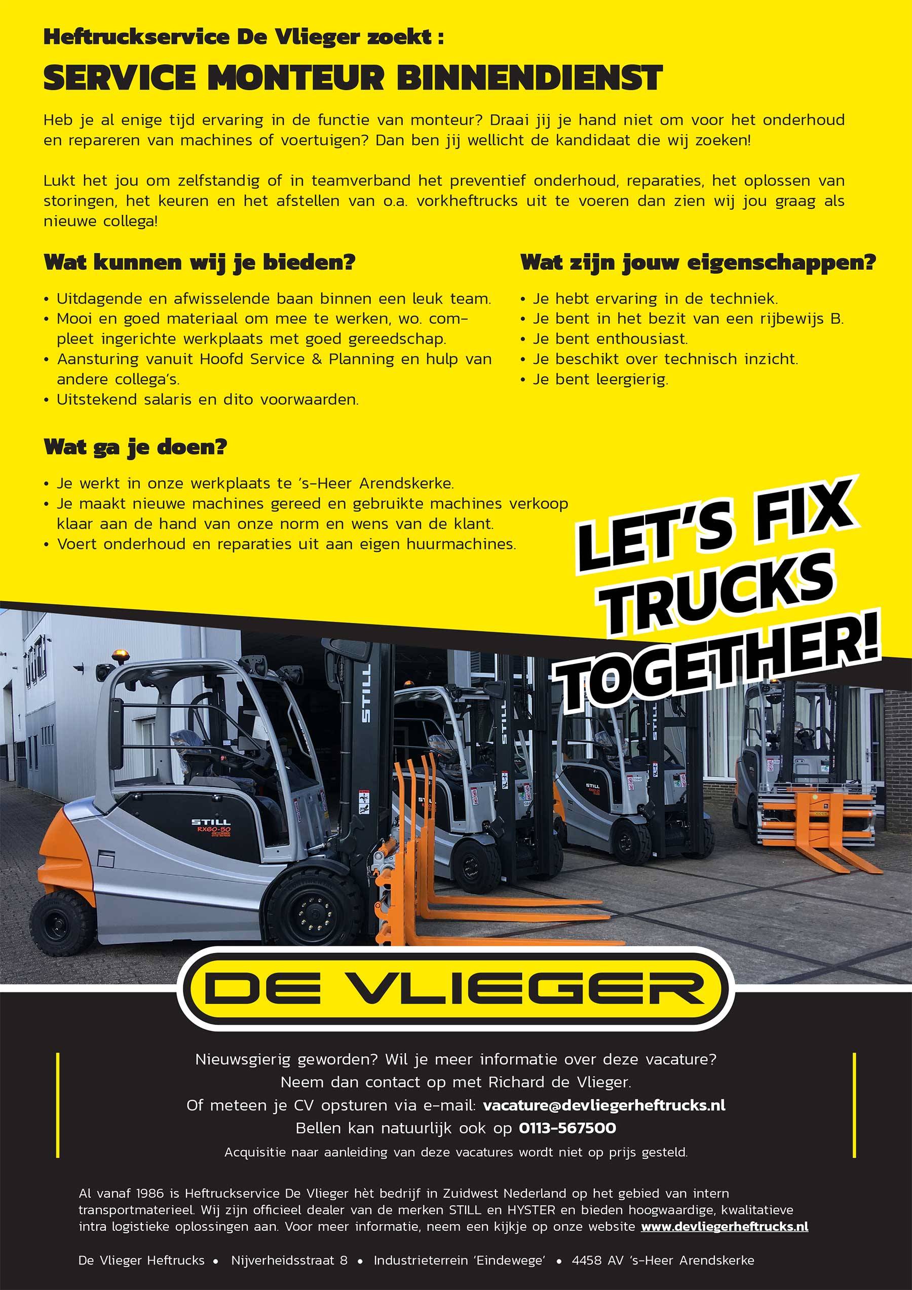 Vacature voor servicemonteur BINNENdienst!